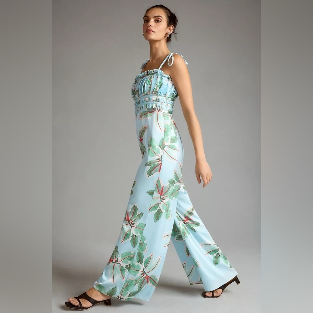 NWT Anthropologie  Hutch Ruched Blue Floral Jumpsuit 10 - Picture 5 of 8